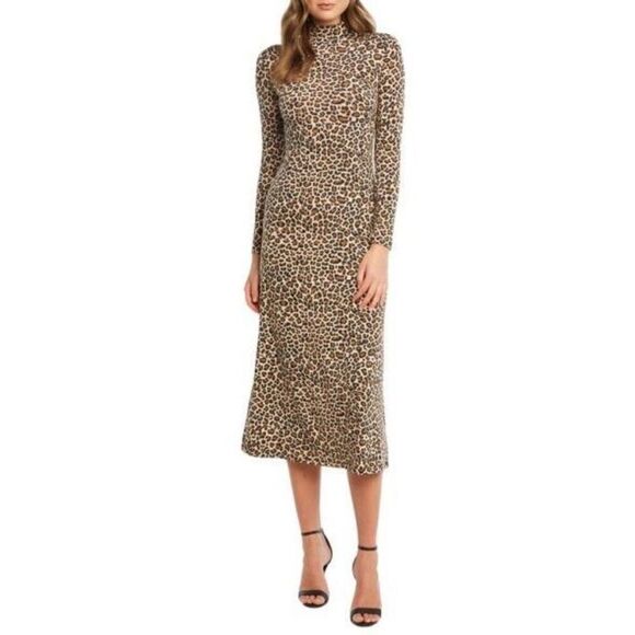 Bardot Leopard Print Long Sleeve Body-Con Midi Dress Size Small - Picture 10 of 10